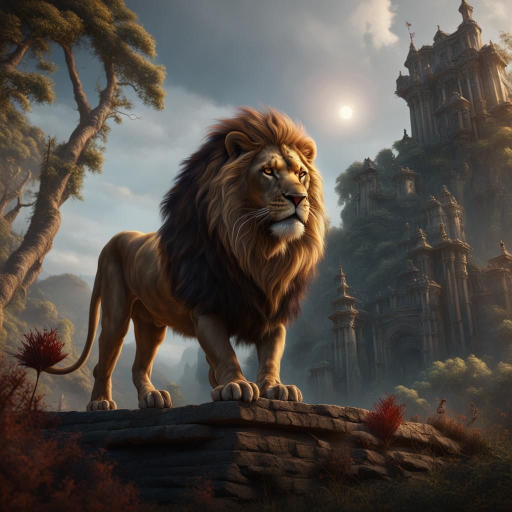 Detailed Lion Matte Painting in Deep Color