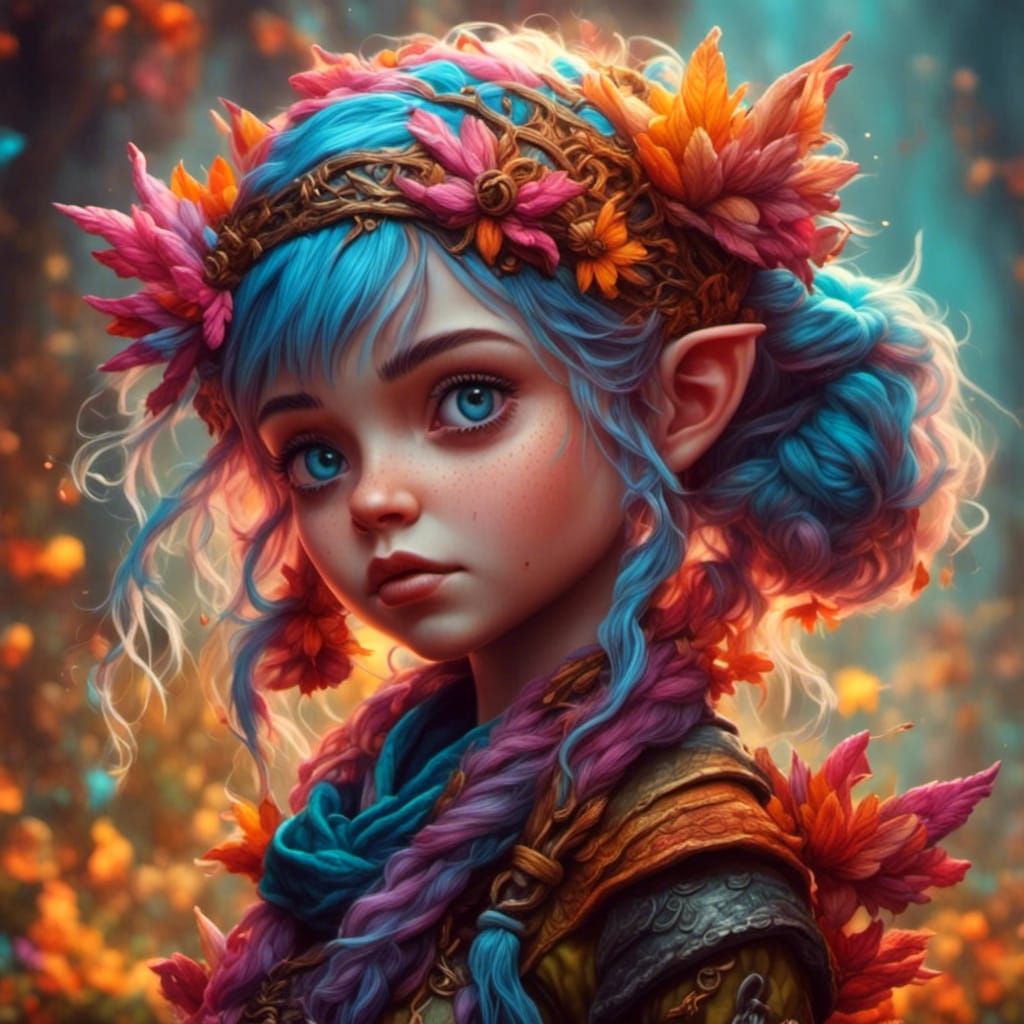 Beautiful Gnome Girl Portrait in Detailed Digital Art