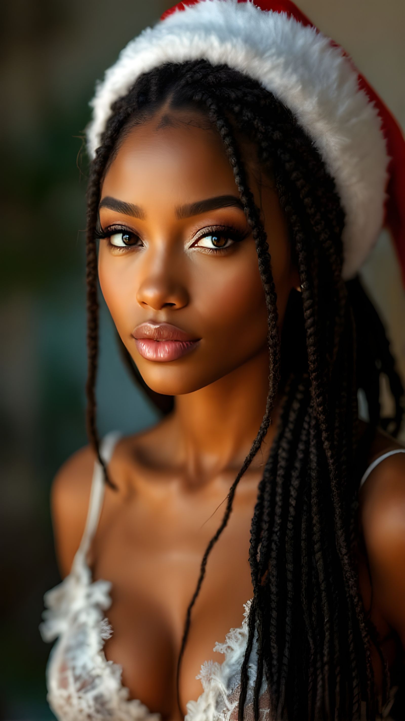 Creole Model Posing with Santa Hat