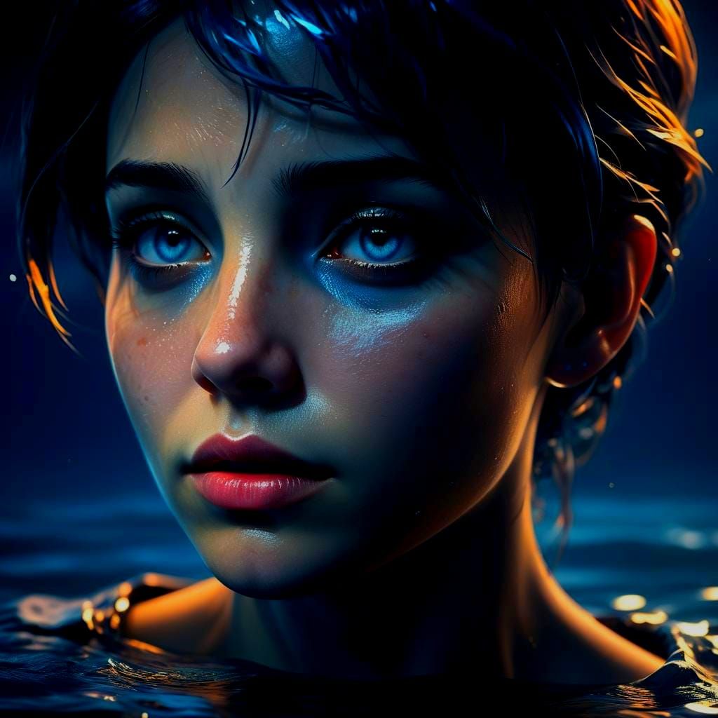 Lost Figure Drowning in a Dark Sea: 3D Render