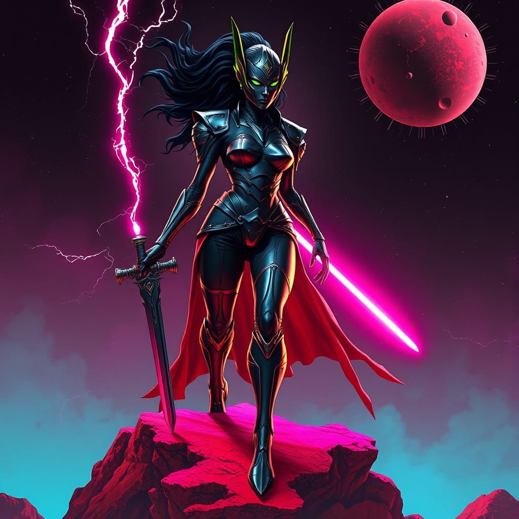 Cyberpunk Warrior Queen on a Red Planet