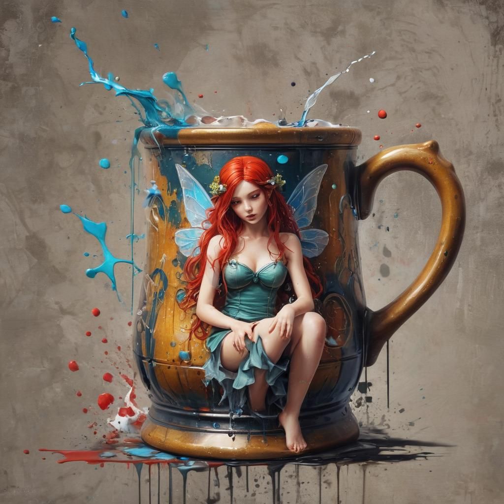 Fairy on Beer Mug in Graffiti Art Style