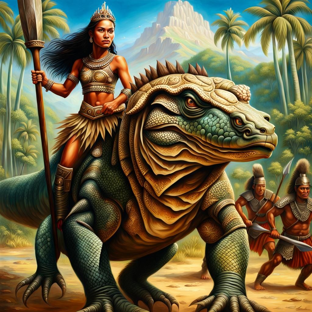 Polynesian Princess Leads Maori Warriors on Komodo Dragon