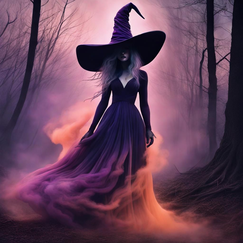 Surreal Eerie Witch in Dreamlike Dead Forest