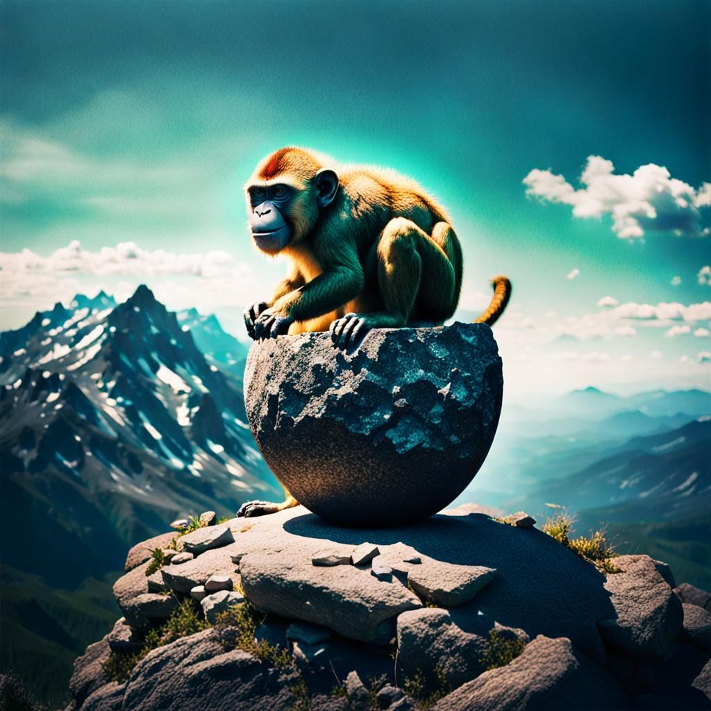Monkey Emerges from Stone Egg: Cinematic Film Still