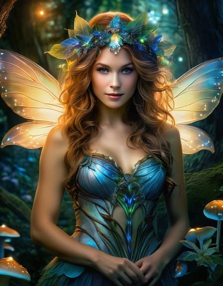 Enchanted Fairy Portrait in Bioluminescent Forest