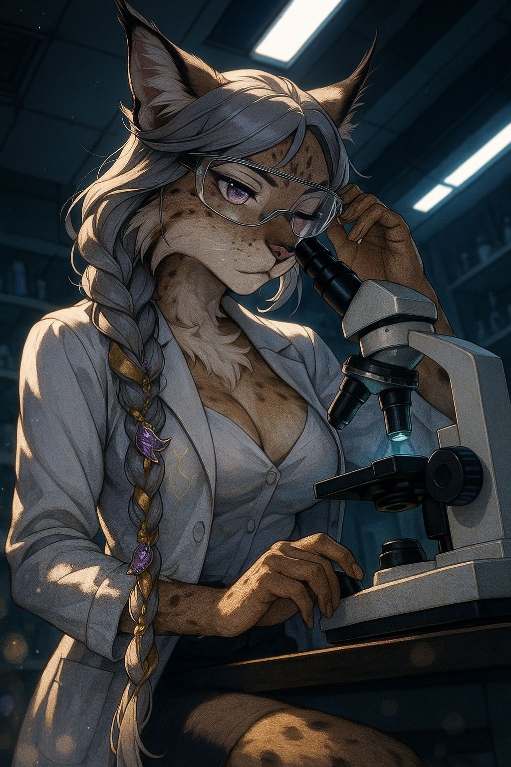 Anthropomorphic Lynx Scientist in Anime Style