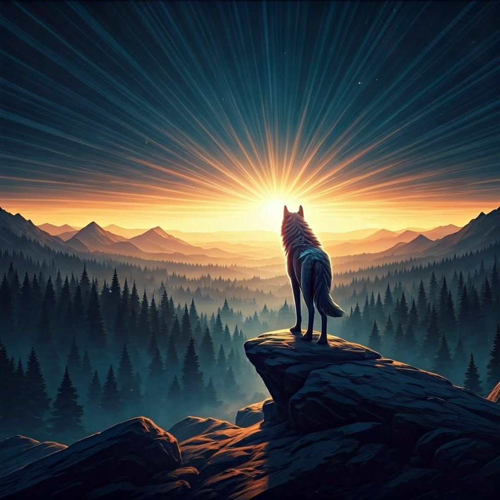 Majestic Wolf in Surreal Landscape, Matte Painting