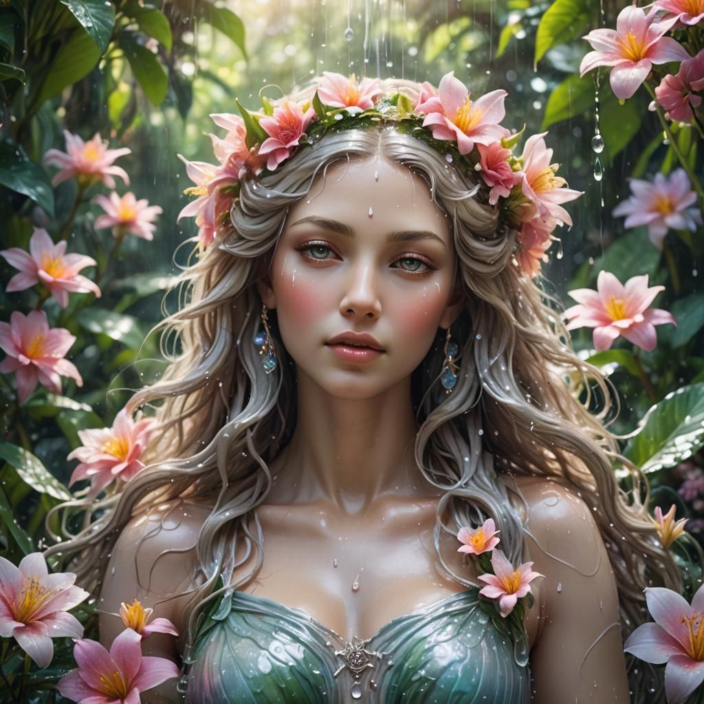 Goddess of Love in Mystical Garden: Hyperrealistic Watercolo...