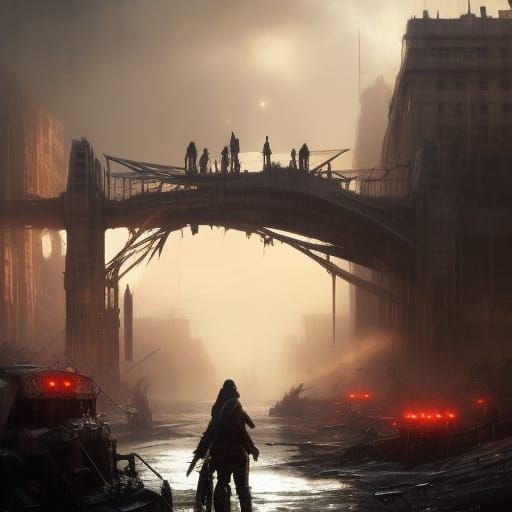 Post-Apocalyptic London Bridge: Dark Fantasy Art