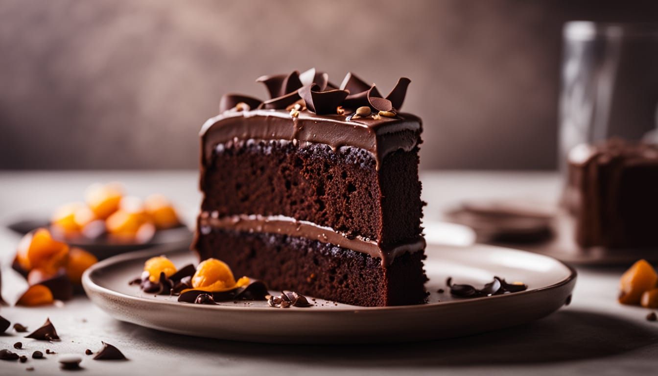 Cinematic Devil's Food Cake in Golden Hour Light