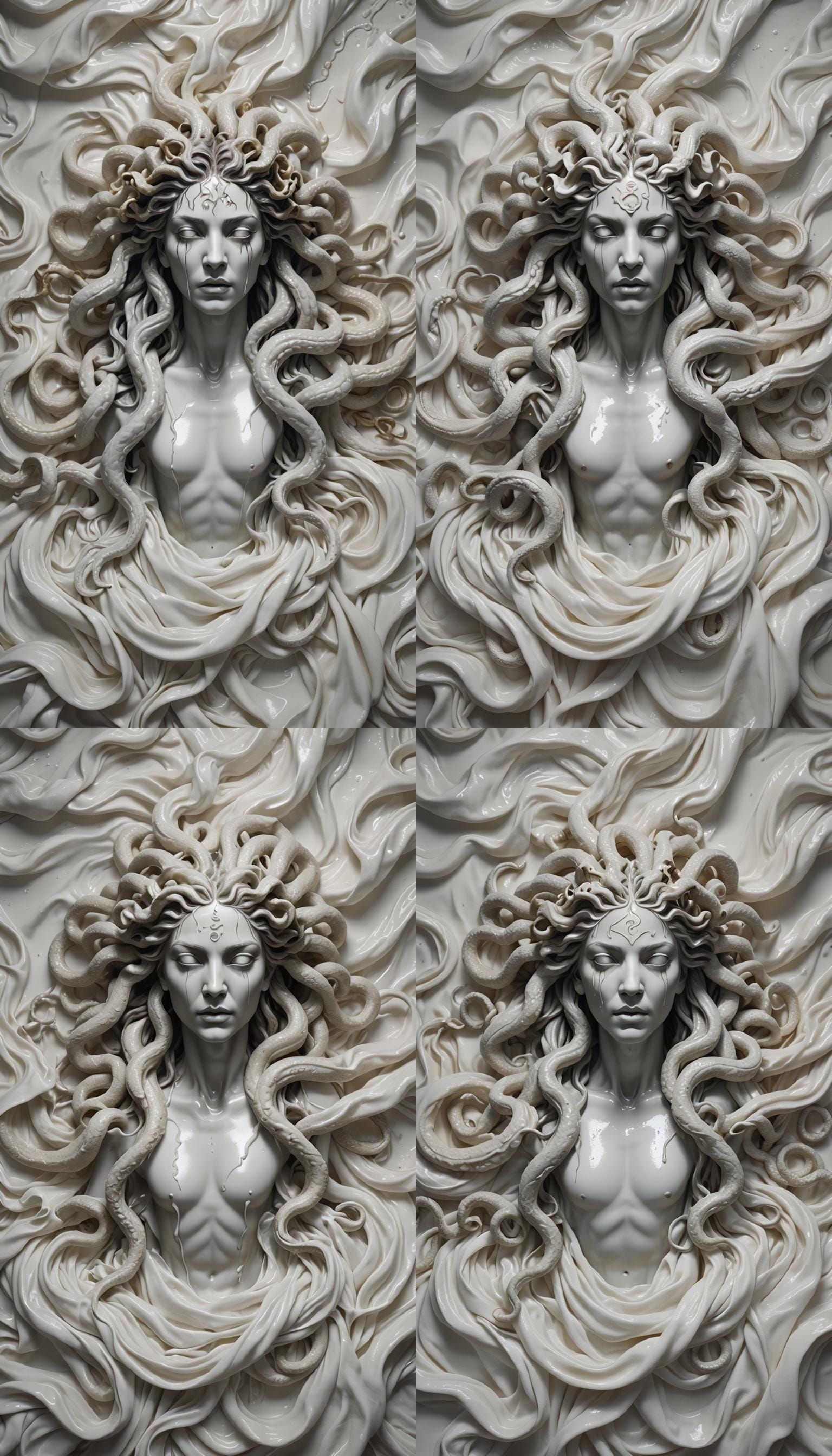 Gentle Gorgon Medusa in White Milk Cloth, 8K