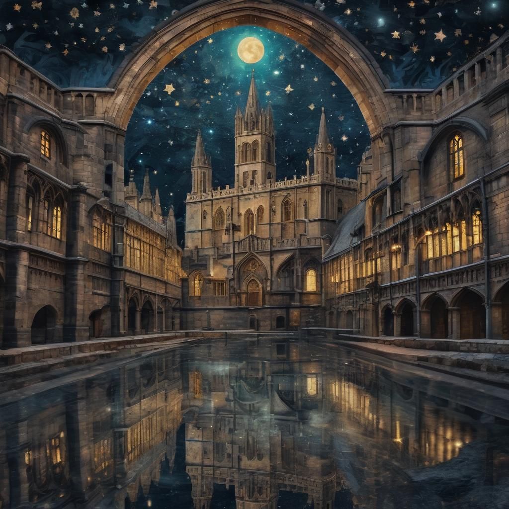 Oxford University in Starry Night Cosmic Illustration