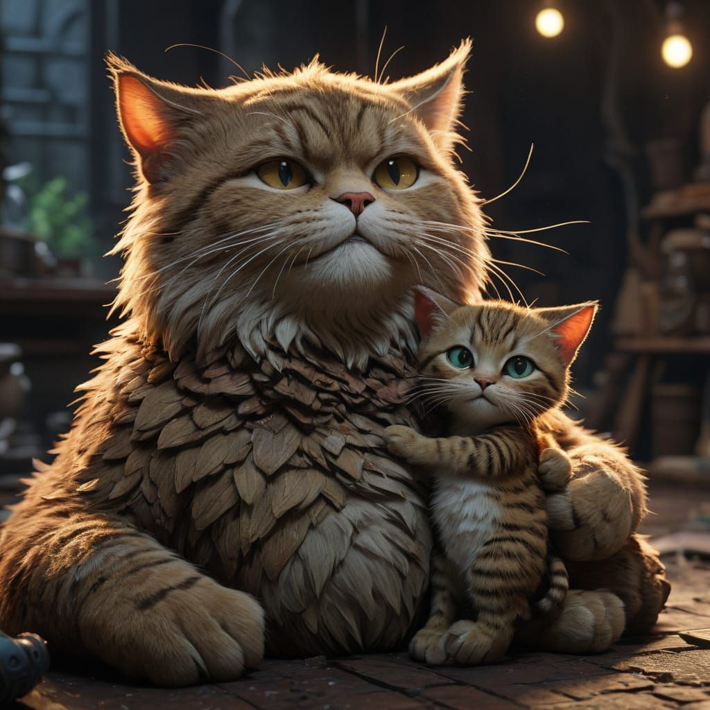 chat-ba le chasseur et son fils