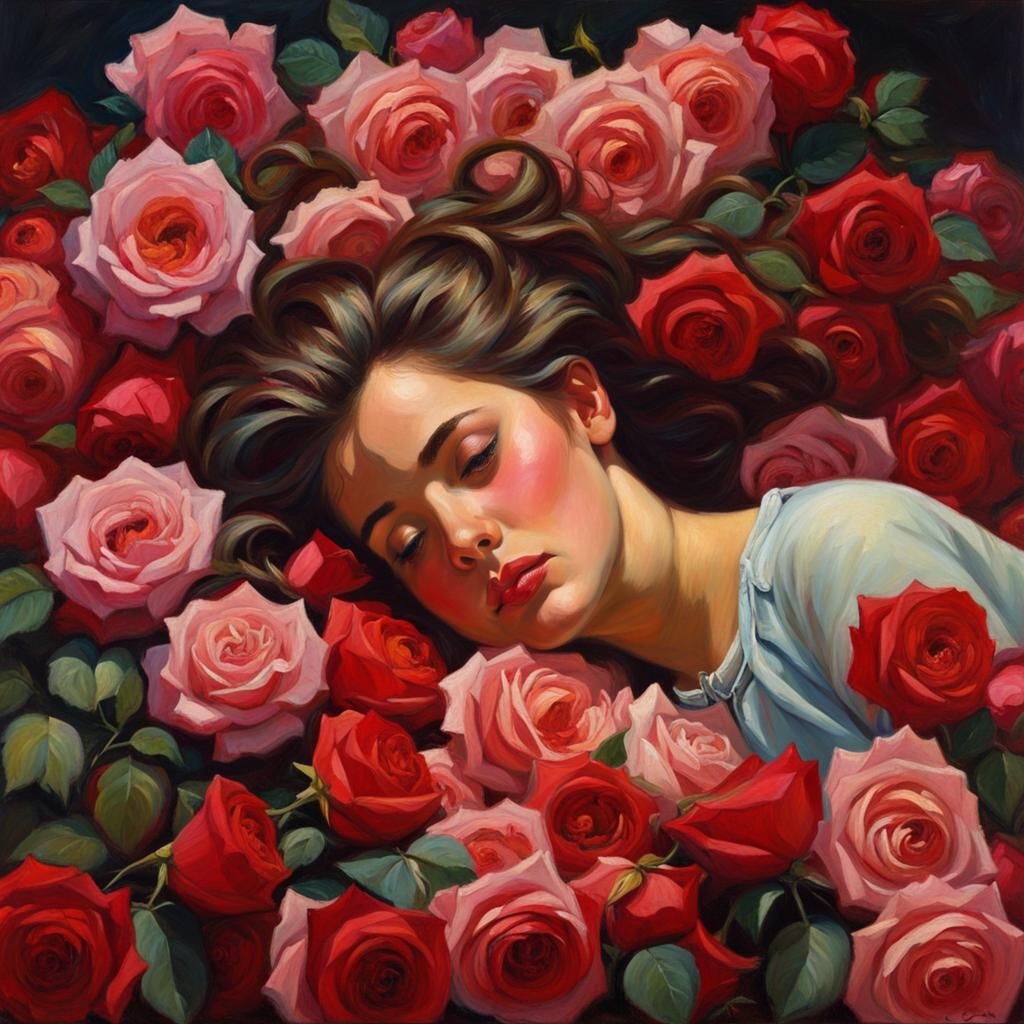 Girl in Roses: An Oil Painting