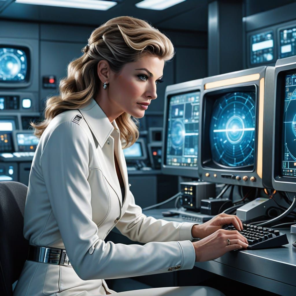 1950s Sci-Fi Style: Woman in Futuristic Lab