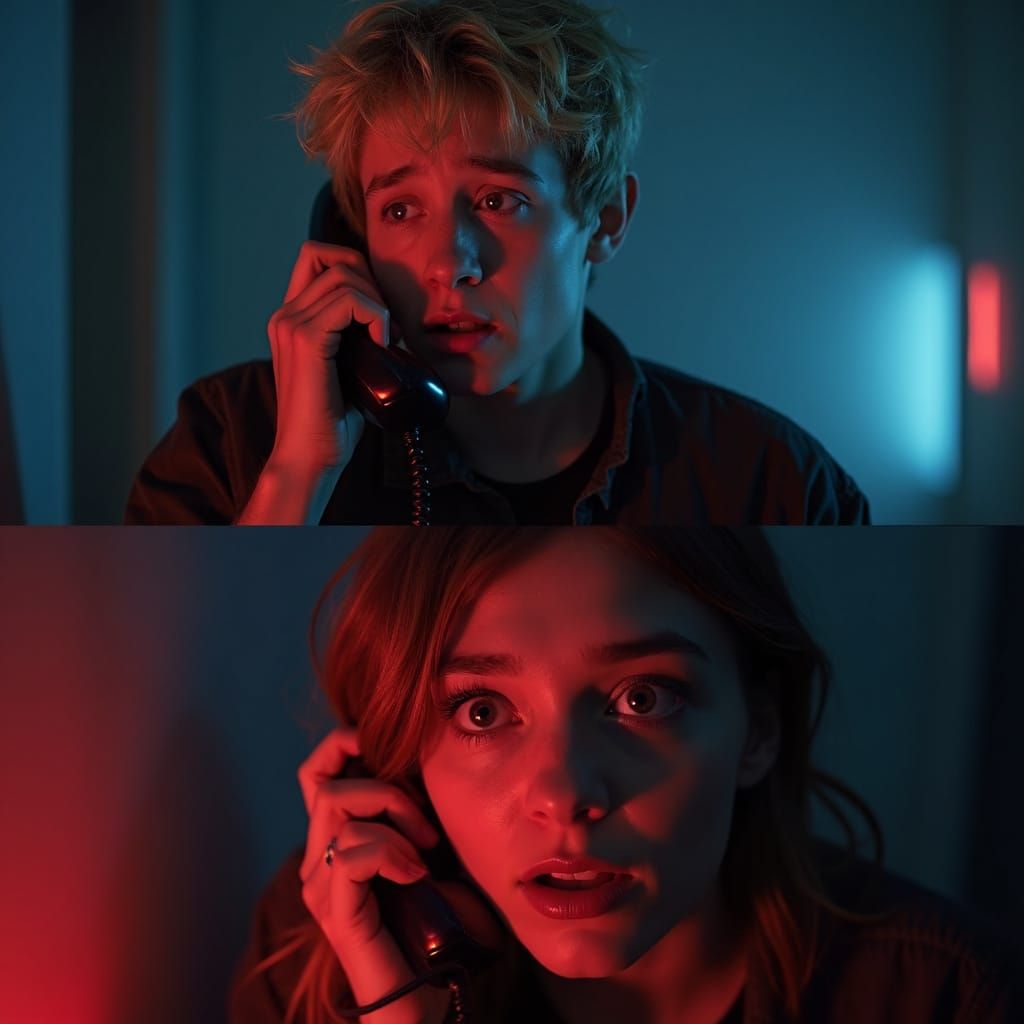 Split-Screen Telephone Call in Sinister Lighting