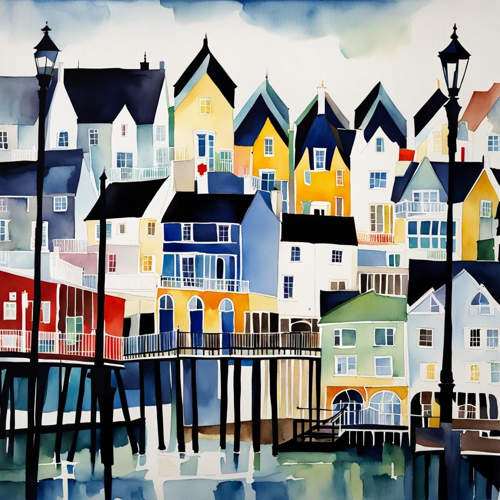 Watercolour Painting of Brighton Pier in Abstract Style