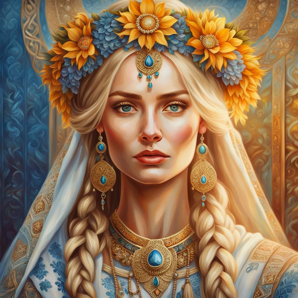 Slavic Beauty in Vibrant Oil Painting Style