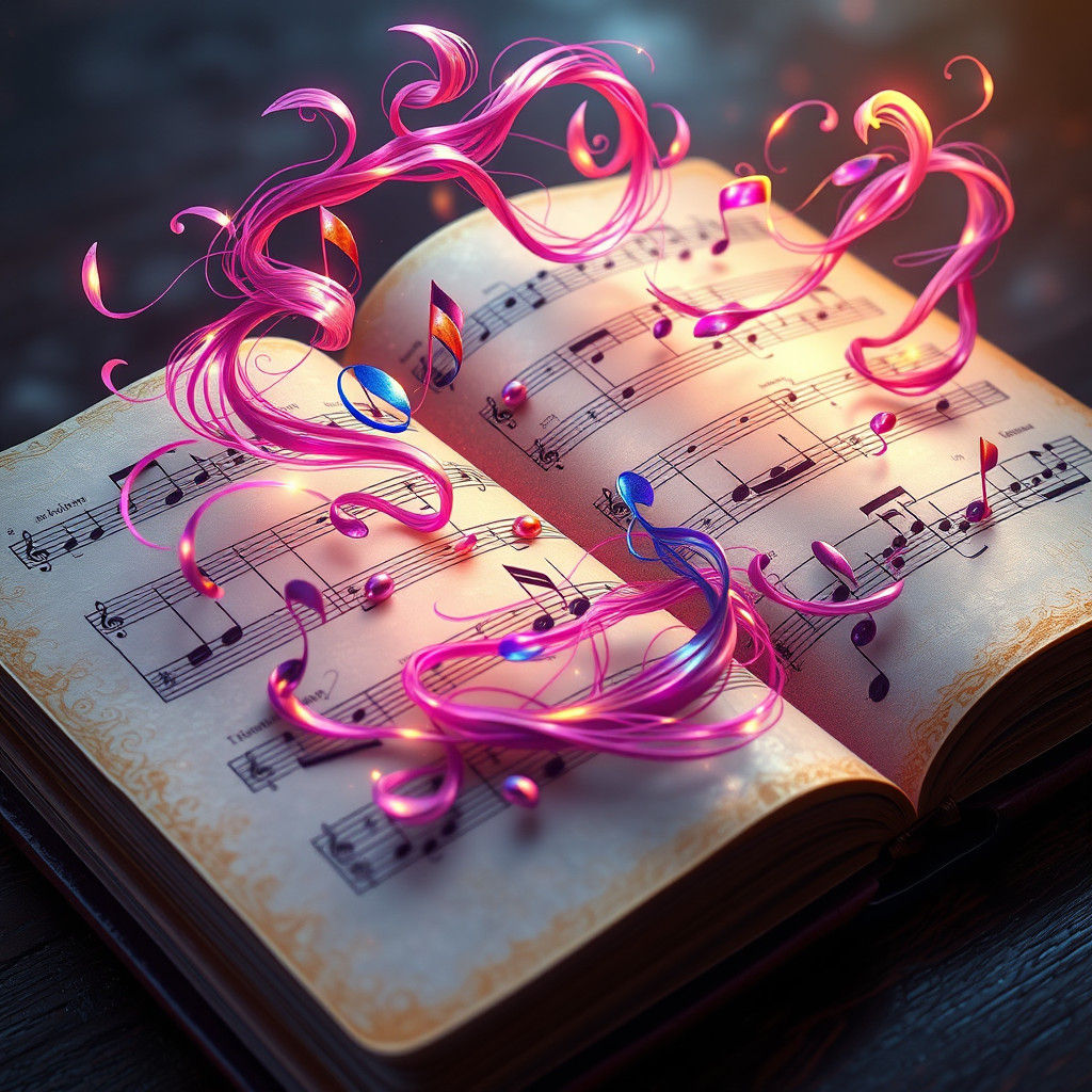 Dancing Musical Notes on a Majestic Notebook