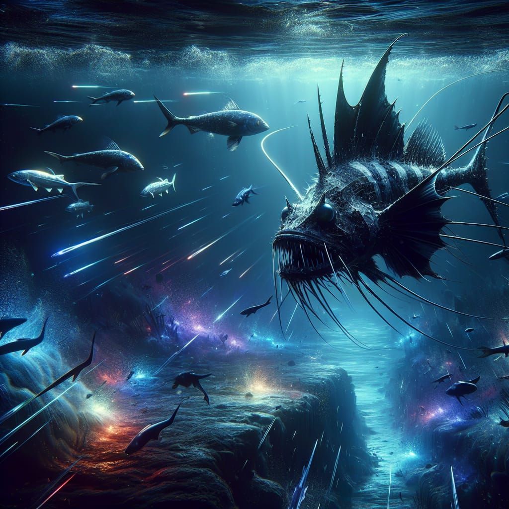 Black Sea Devil in Deep Ocean, Matte Painting