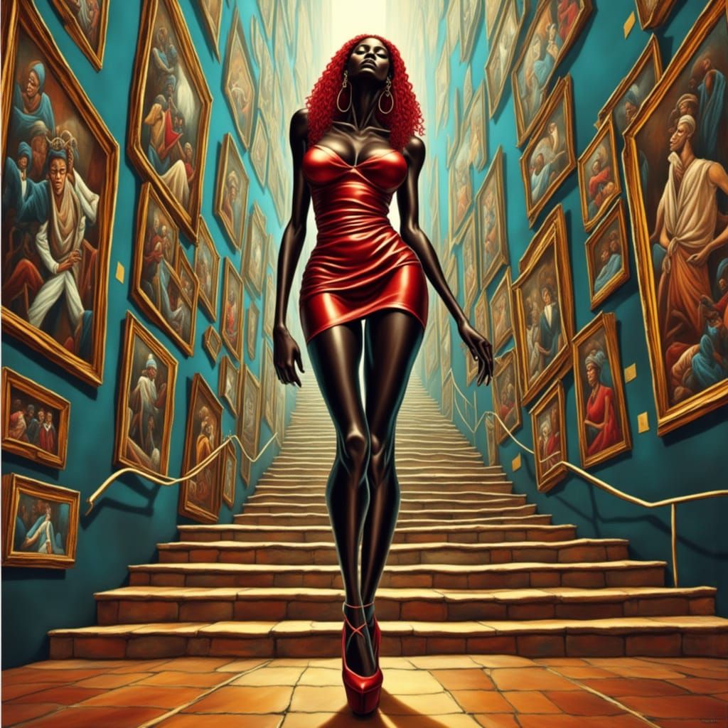 Powerful Blue Latex Woman in Art Deco Museum