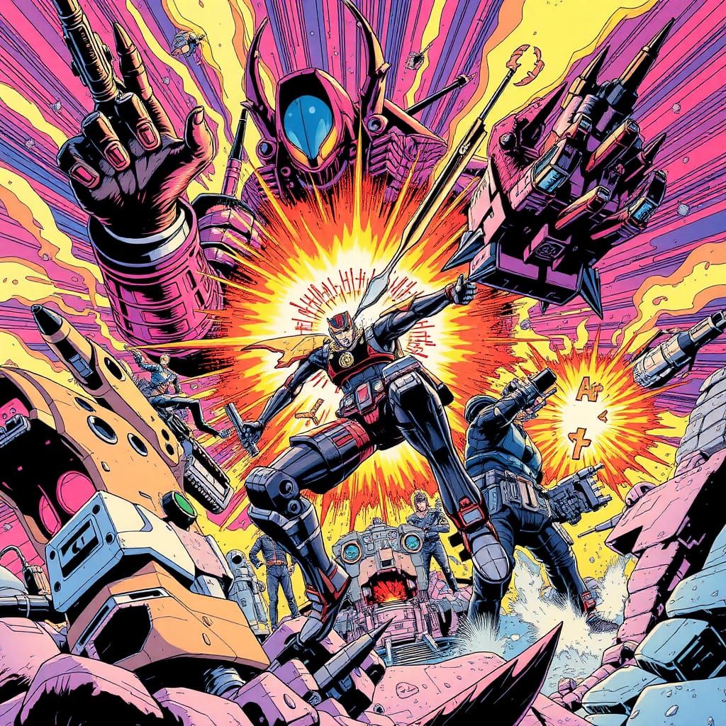 Explosive Manga-Style Sci-Fi Art