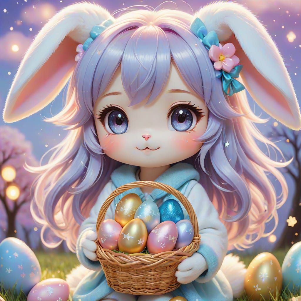 Kawaii Anime Bunnygirl with Easter Eggs