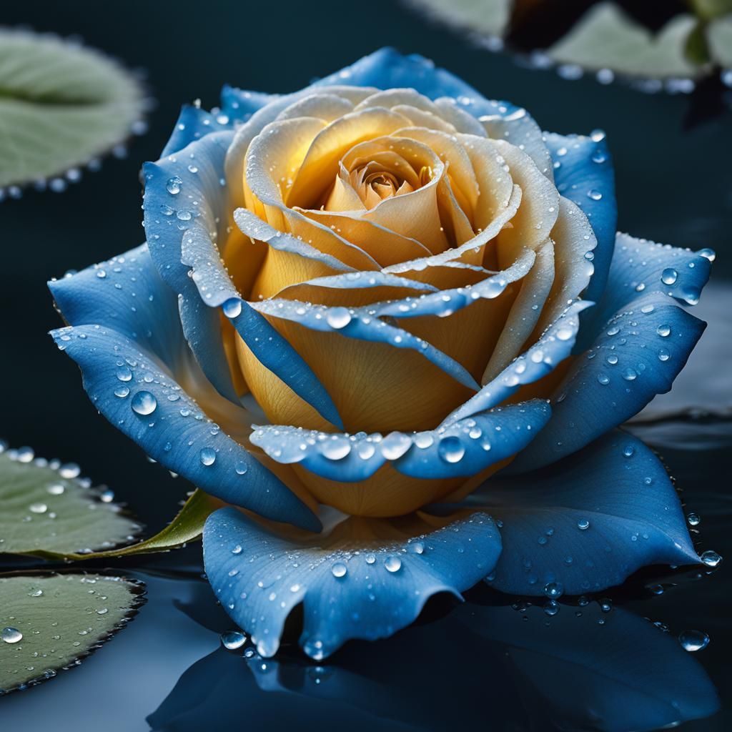 Ethereal Blue Rose with Dew Drops Fantasy Art
