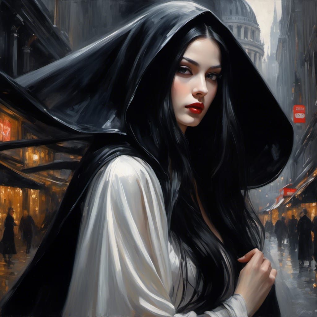 Elegant 1920s Nun Portrait in Gothic Noir Style