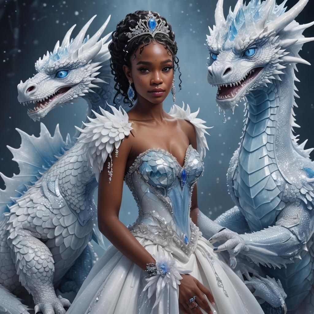 Icy Majesty: Woman and Ice Dragon Portrait