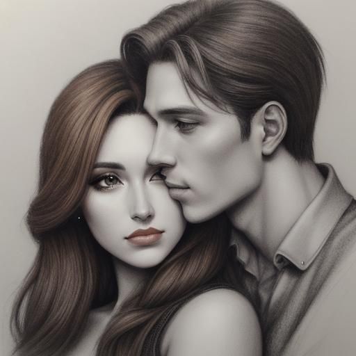 Queen and King Kissing: Hyperdetailed Charcoal Drawing