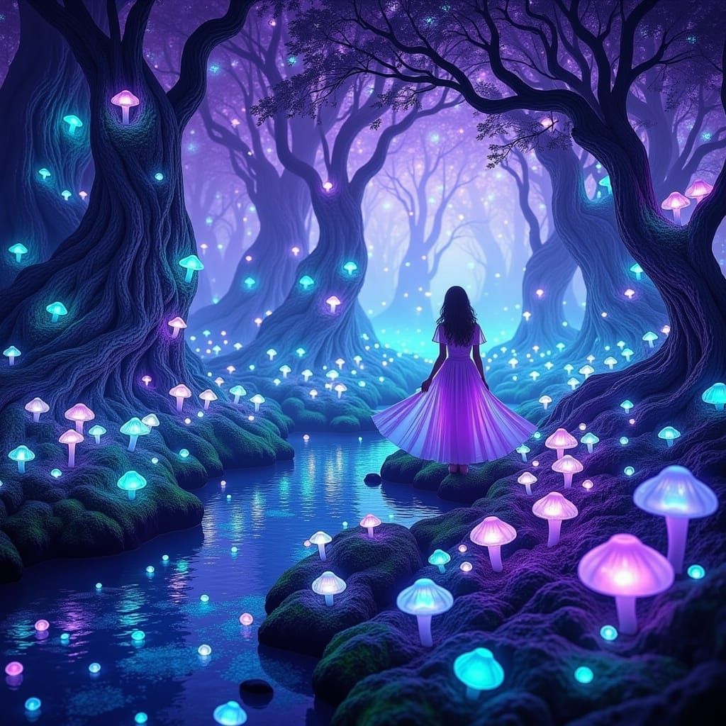 Enchanted Forest with Bioluminescence in a Dreamlike Style