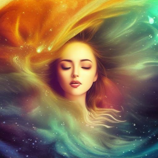 Surreal Woman in Swirling Galaxy: Digital Art
