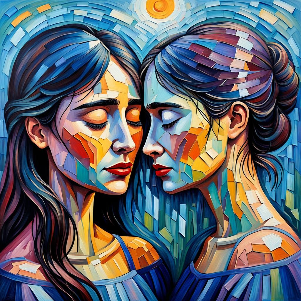 Colorful Expressionist Painting of Shared Secrets