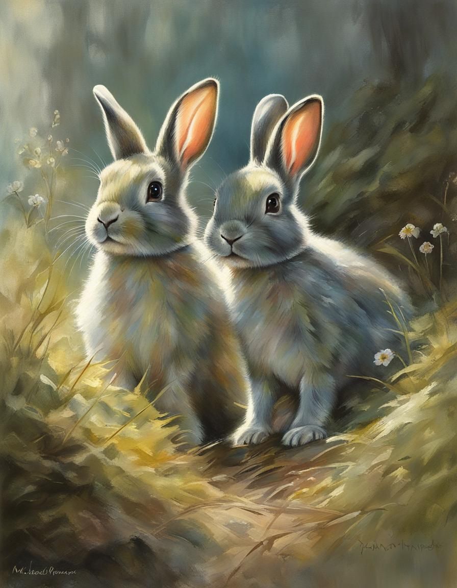 Eldritch Baby Rabbits in Spring Woodland