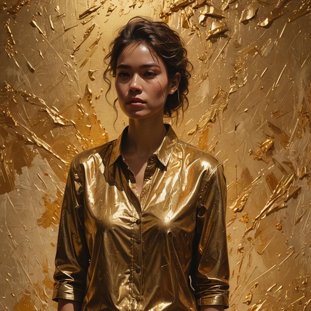 Dramatic Portrait in Gold: Hyperrealistic Splash Art