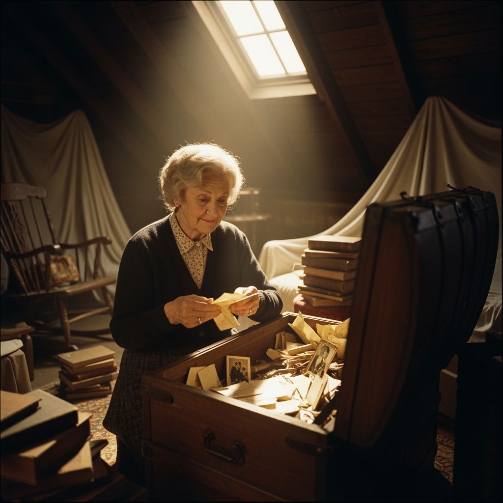 Elderly Woman Finds Nostalgic Memories in Dusty Attic