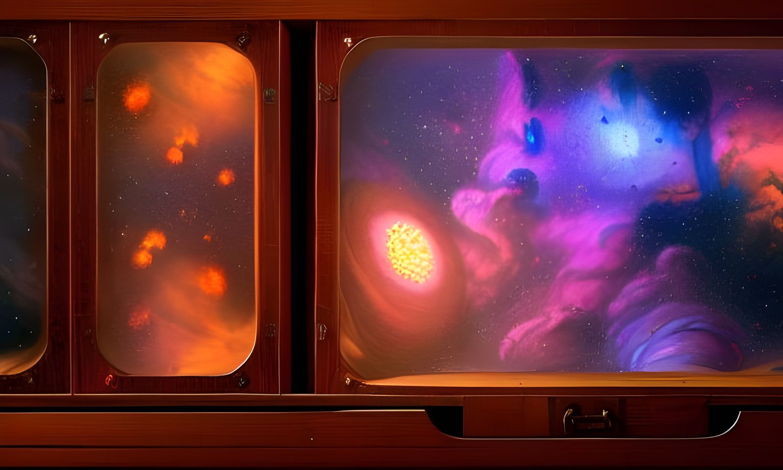 Cosmic Nebulas Inside Antique Wooden Box