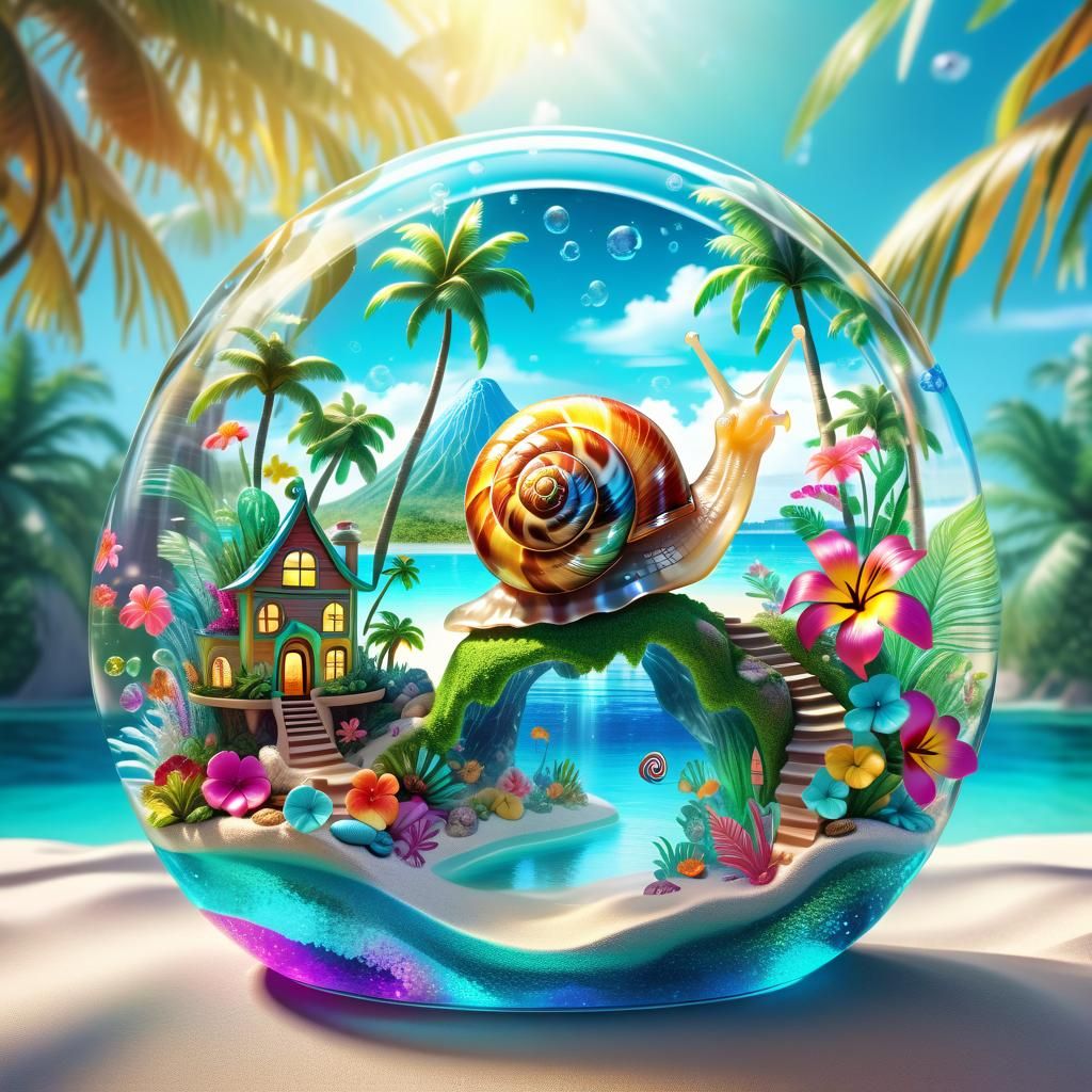 Glass Snail Shell Reveals Tropical Island Oasis
