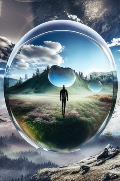 Person in Bubble on Hill: Digital Matte Painting