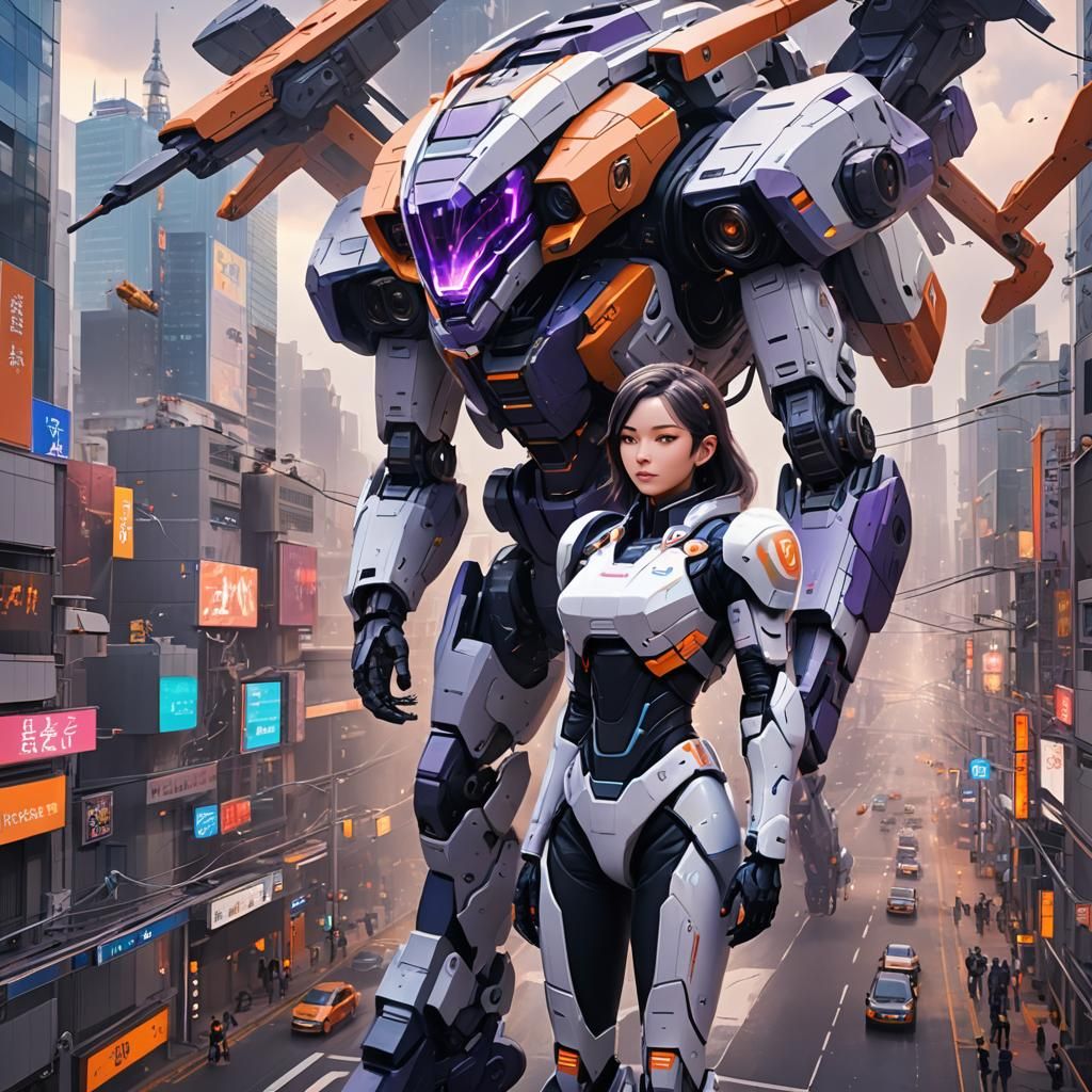 Android Interacting with Human in Futuristic City