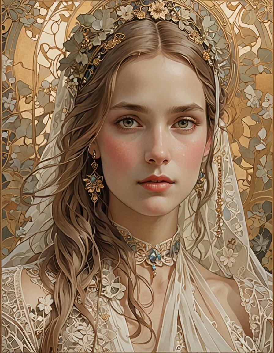 Ethereal Noblewoman in Art Nouveau Style