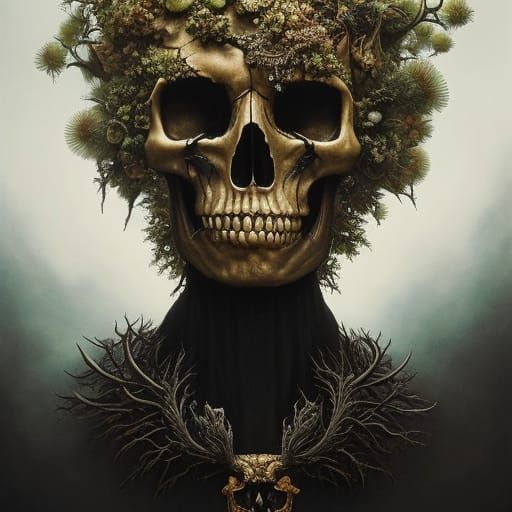 Punk Rock Tree Skull Mycelium in Dark Fantasy Art