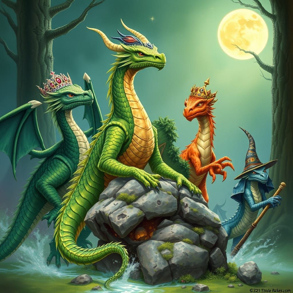 Four Majestic Dragons in a Mystical Realm