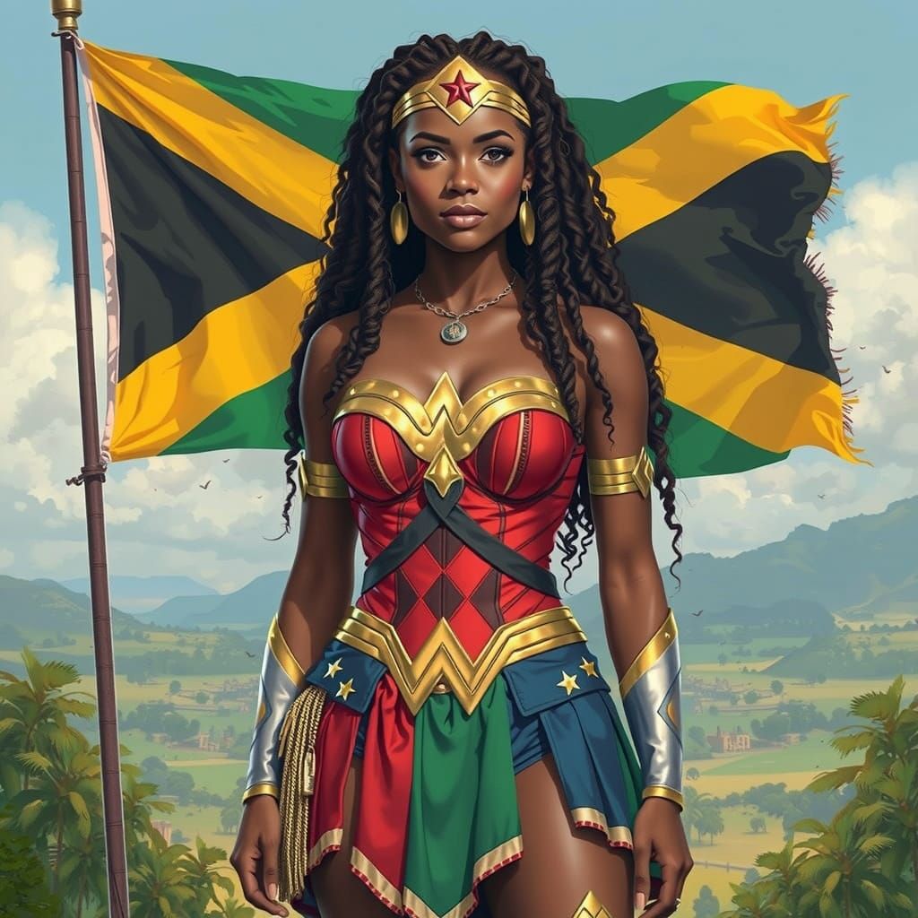 Ghanaian Woman as Wonder Woman-Inspired Rastafarian Hero