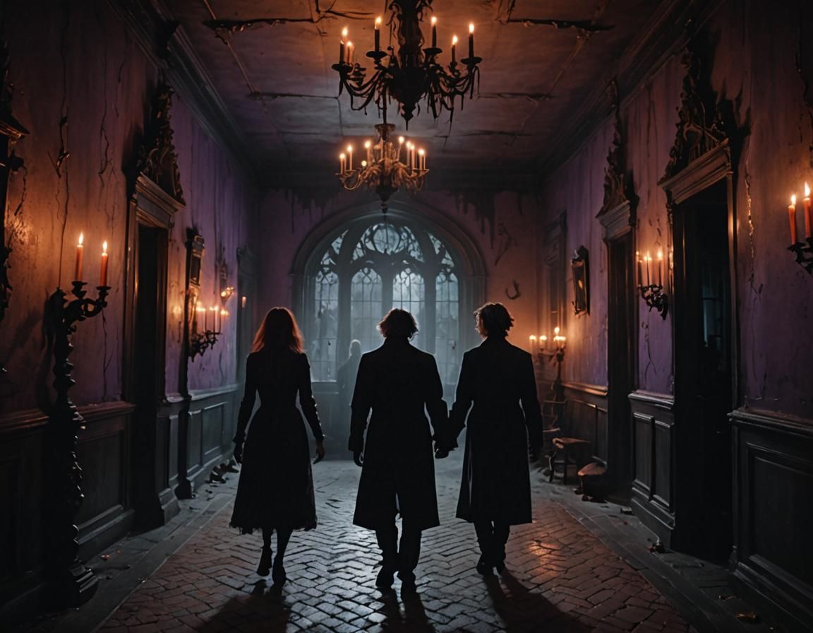 Gothic Haunted House with Ghosts in Burtonesque Style