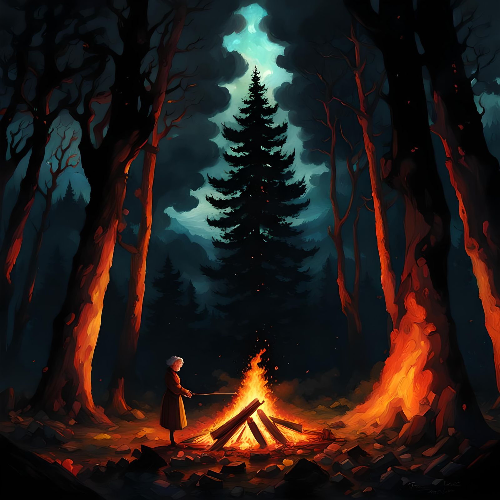 Bonfire at Sunset: Renaissance Mixed Media Art