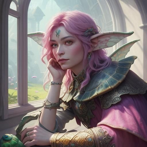 Pink Turtle Flute Concert in Fantasy Art Style