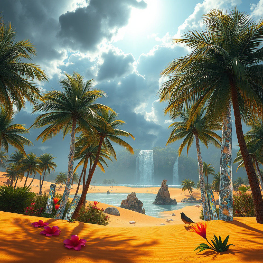 Crystal Palm Oasis with Mirage Waterfalls